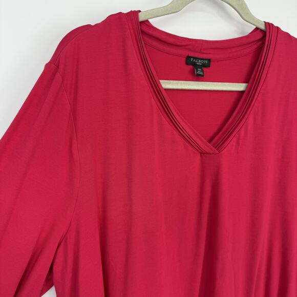 Talbots Woman 3X V Neck Top Solid Pink Stretch Knit 3/4 Sleeve Pullover - Picture 2 of 8